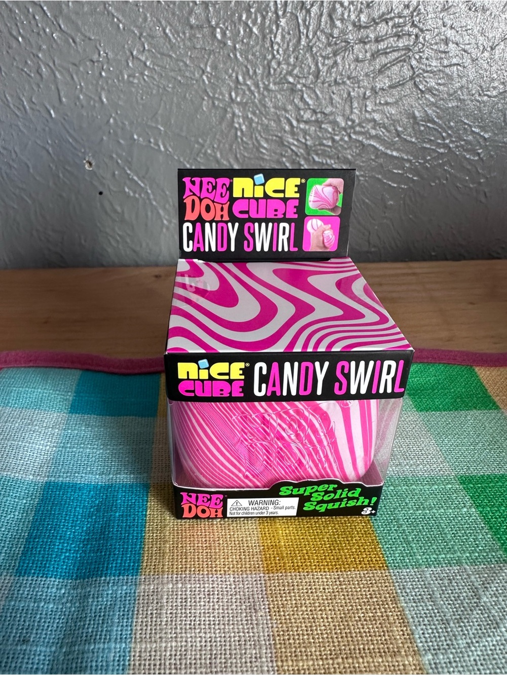 Authentic NeeDoh Nice Cube Candy Swirl Pink w/ A Super Solid Squish